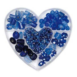 Perlen-Box Herzform blau